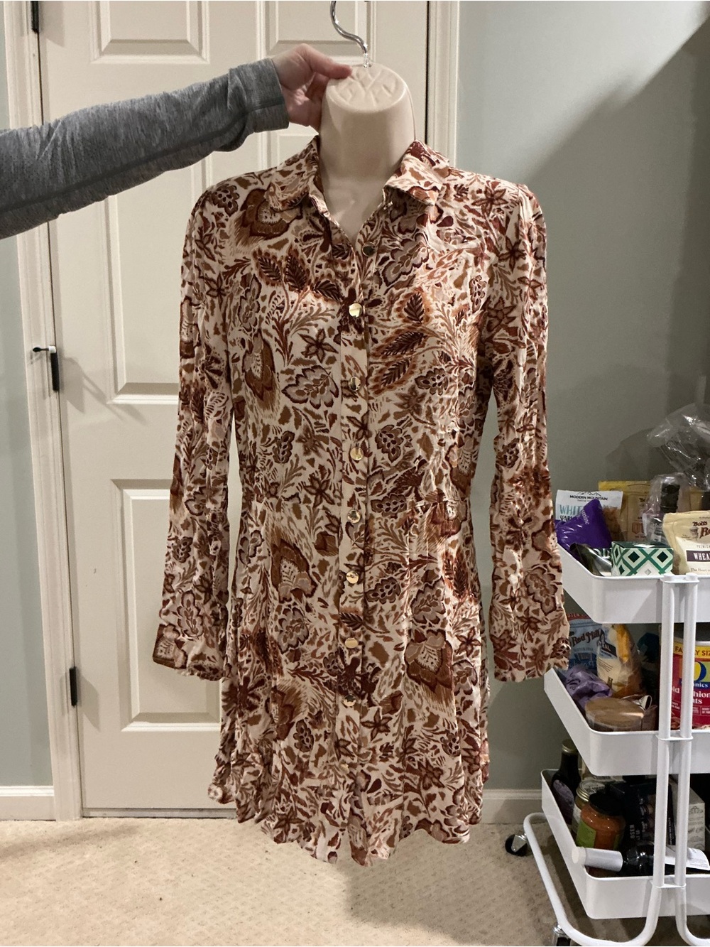 Olivaceous Cream and Rust Floral Button-Front Dress